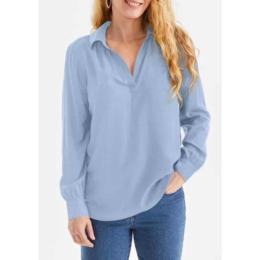 Style & Co Petite Johnny-Collar Long-Sleeve Top Croquis   PL